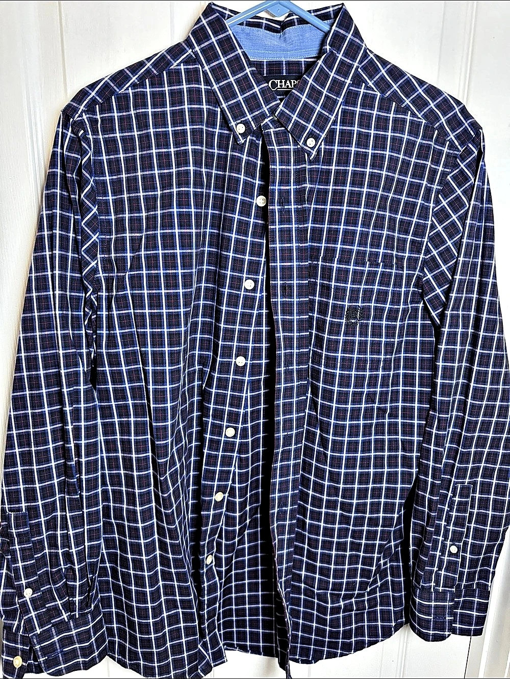 Chaps Men's Plaid Button Down in Blue & White Size Medium